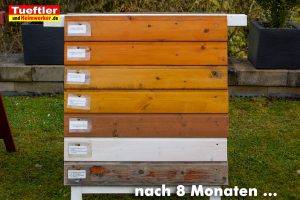 Holzschutz-Vergleich-Lasuren-Oele-nach-8-Monaten