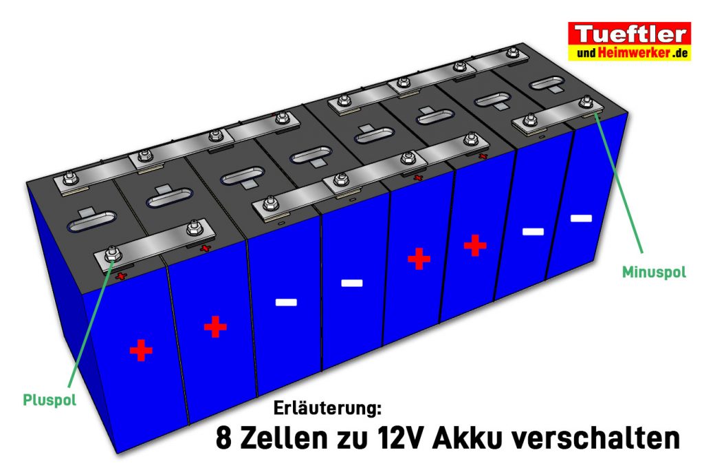 LiFePo4 Zellen parallel zu 12V verschalten (Skizze mit Zellenverbinder)