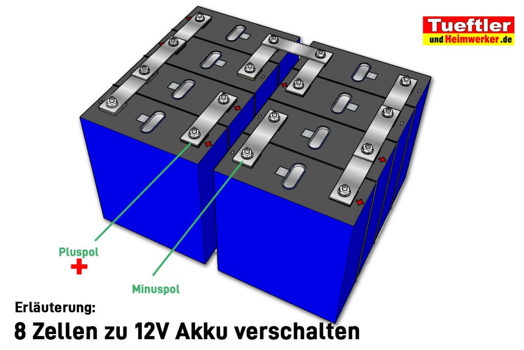 LiFePo4 Zellen parallel zu 12V verschalten (Skizze mit Zellenverbinder)