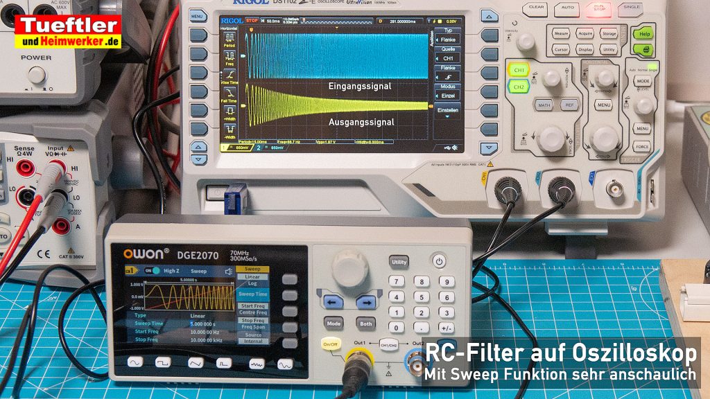 RC-Tiefpass mit Funktionsgenerator Owon-DGE2070 und SWEEP-Funktion- darstellen