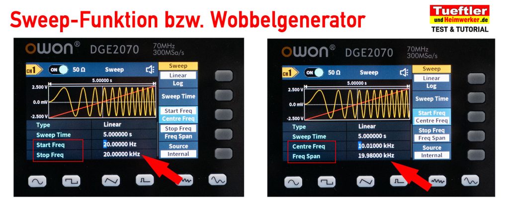 Funktionsgenerator-Owon DGE2070 Test Sweep-Wobbelgenerator-Eingabearten