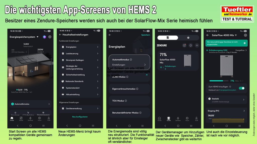 Zendure HEMS 2 Funktionen Menüführung