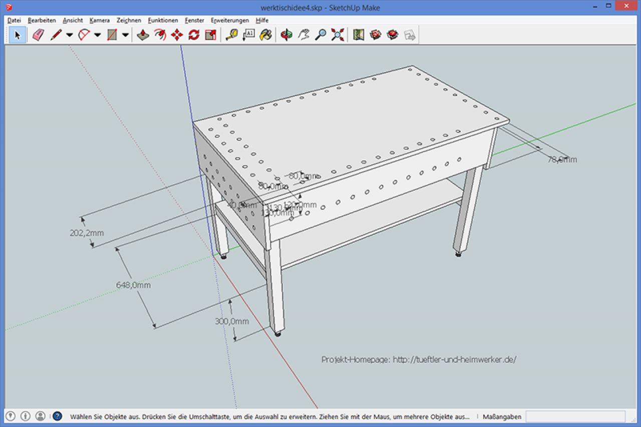 Werktisch im Eigenbau - Sketchup-Zeichnung